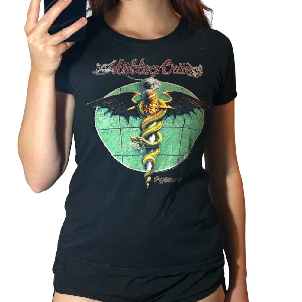 Motley Crue Dr Feelgood Graphic Baby Tee Black Cotton Rock Band Shirt Small